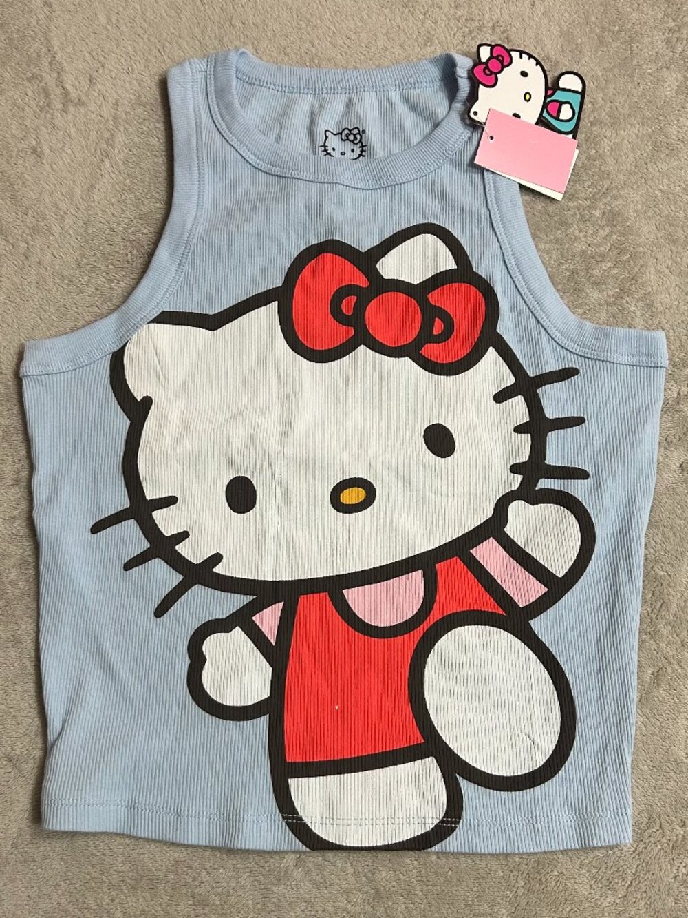 NWT Sanrio Hello Kitty Light Blue Ribbed Crop Tank Top - Medium